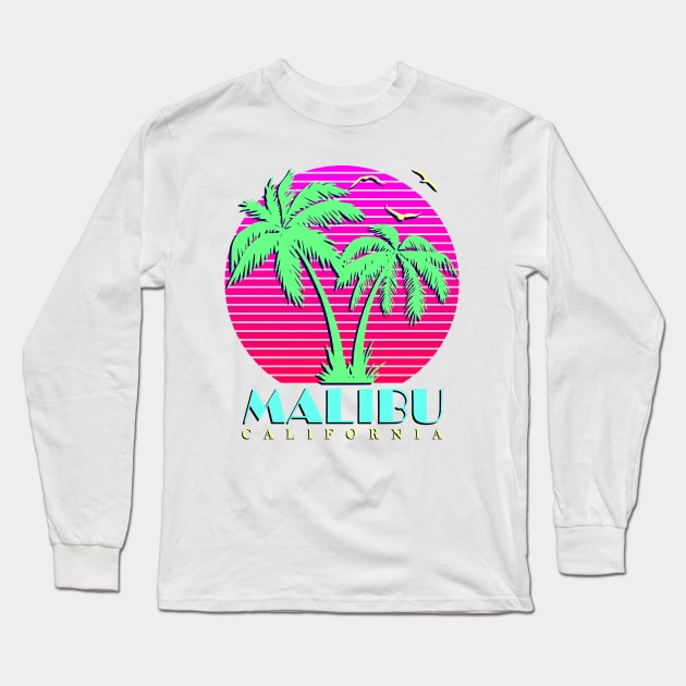 Malibu California Palm Trees Sunset Long Sleeve T-Shirt by Nerd_art